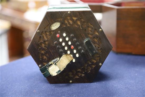 A C. Wheatstone rosewood concertina, 8.25in.